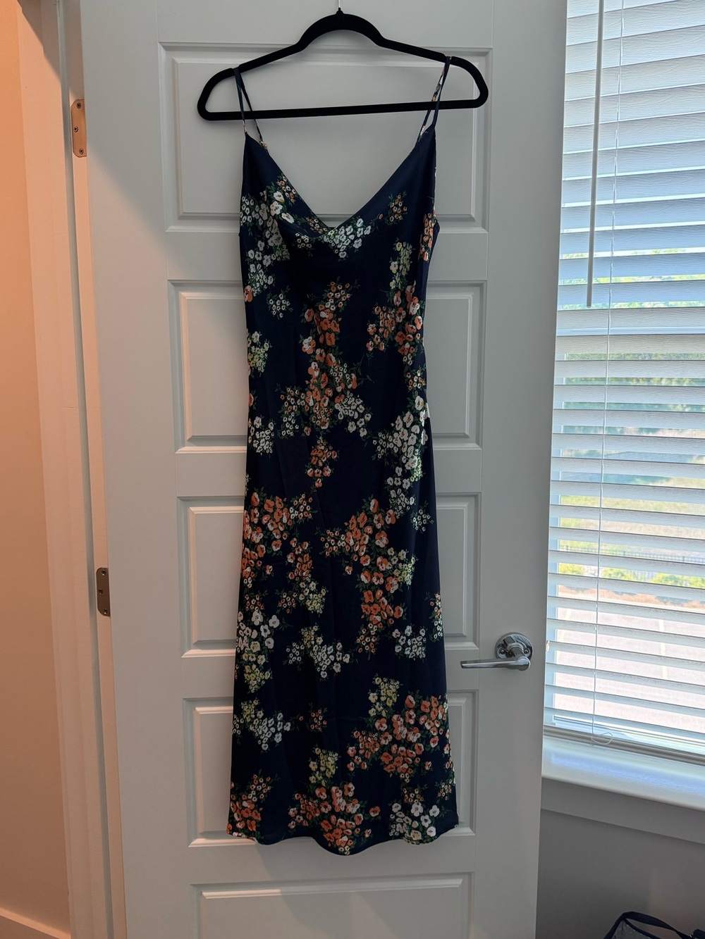 Cowl neck Navy Floral Slip Dress size Medium